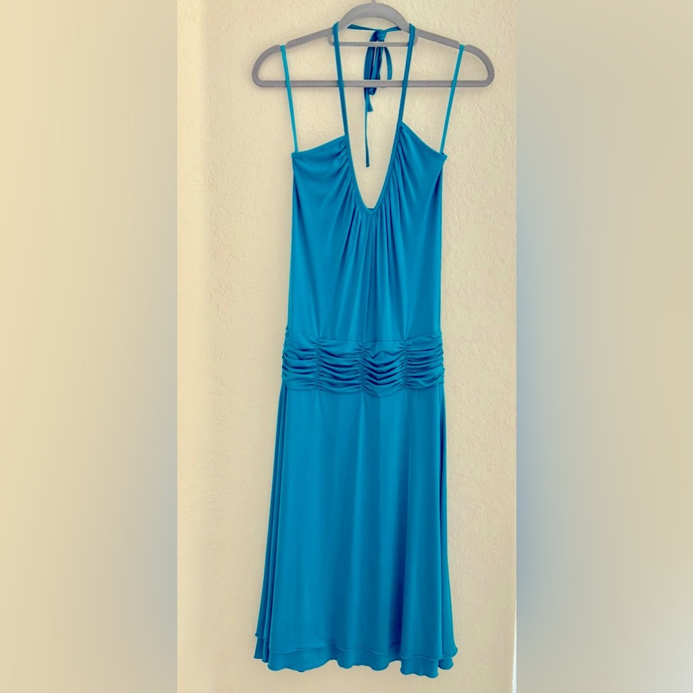 Beautiful Teal Halter Midi Dress
